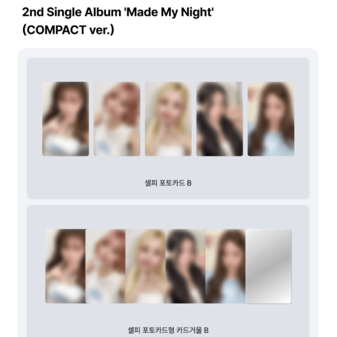 LE SSERAFIM Made My Night. Choose your Weverse Photocard Benefit POB. Pre-order for FEARNOYT kpop stans from UK Kpop Shop CHUCHUCHERRY, NABIITOPIA, SOKOLLAB, SOOJIB, LILAKSHOP, K PLAYGROUND & KPOP KORNER LONDON. POB member preference pick your bias photocard. HYBE Korean girl group. YUNJIN, CHAEWON, SAKURA, KAZUHA and EUNCHAE.