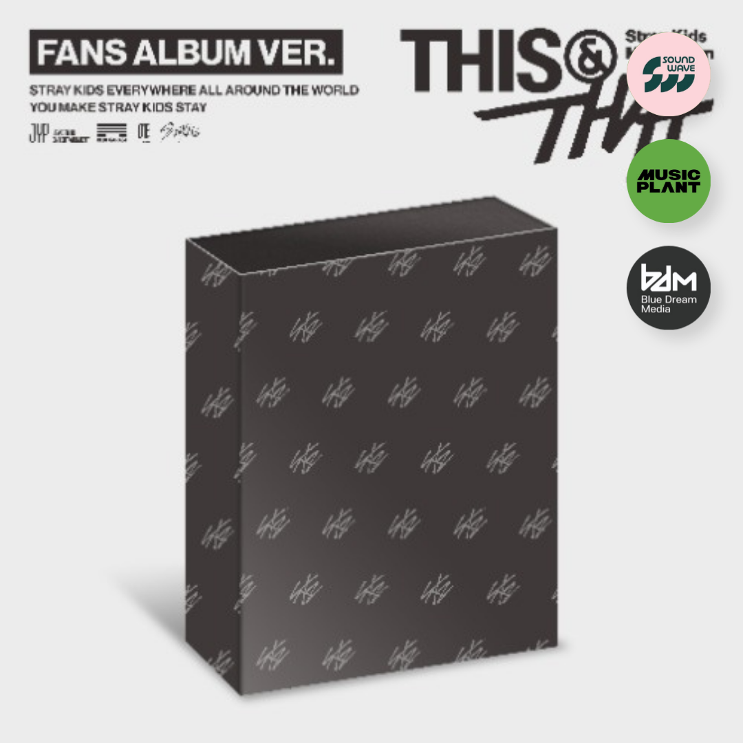STRAY KIDS THIS & THAT Album Pre-order. UK Kpop Shop NABIITOPIA CHUCHUCHERRY. PHOTOCARD POB SOUNDWAVE, MUSIC PLANT, MAKESTAR  BLUE DREAM MEDIA, BDM.  Cover choice version selectable. POB member preference. Korean comeback pre-order benefit limited edition first press album for STAYS and kpop stans. JYP boy group SKZ Bang Chan, Felix, Hyunjin, Han, Lee Know, Seungmin, Changbin and I.N.