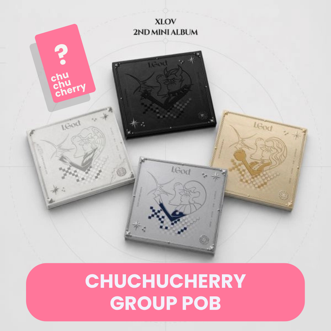 XLOV I,GOD Album Pre-order. OFFICIAL CHUCHUCHERRY Exclusive POB Selfie Photocard. UK Kpop Shop. Cover choice version selectable. POB member selectable. Korean comeback pre-order benefit limited edition first press album for EVOL and kpop stans. Get ready to SERVE with Wumuti, Rui, Hyun & Haru Unit.