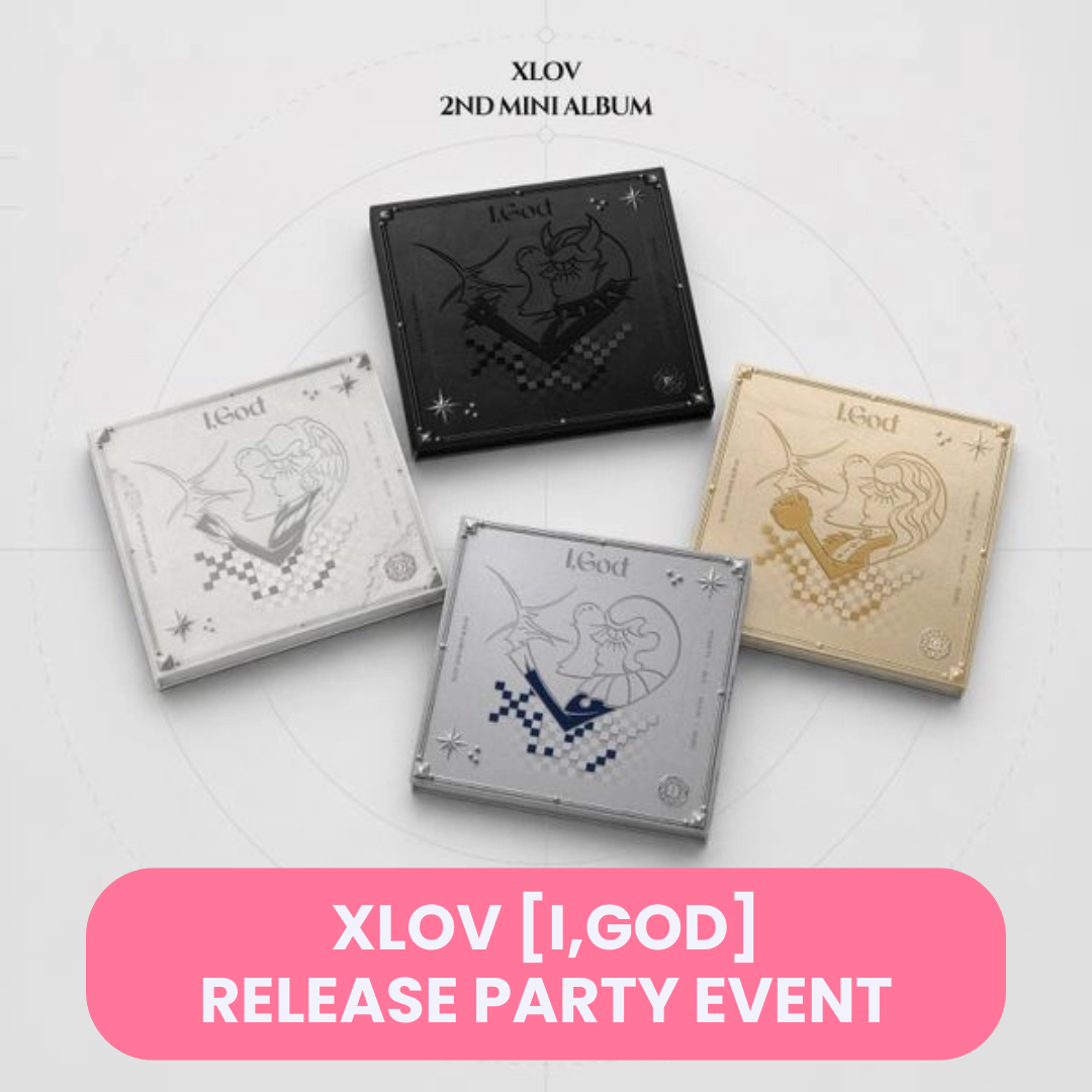 XLOV I,GOD Album Pre-order RELEASE PARTY EVENT. OFFICIAL CHUCHUCHERRY Exclusive POB Photocard. UK Kpop Shop. I,GOD Release Party. Win a signed polaroid prize and signed albums from KODY. Cover choice version selectable. Korean comeback pre-order benefit limited edition first press album for EVOL and kpop stans. Get ready to SERVE with Wumuti, Rui, Hyun & Haru Unit.