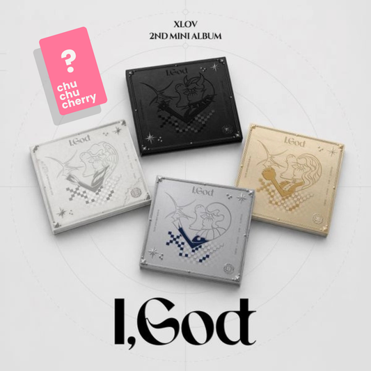 XLOV I,GOD Album Pre-order. OFFICIAL CHUCHUCHERRY Exclusive POB Photocard. UK Kpop Shop. Cover choice version selectable. Korean comeback pre-order benefit limited edition first press album for EVOL and kpop stans. Get ready to SERVE with Wumuti, Rui, Hyun & Haru Unit.