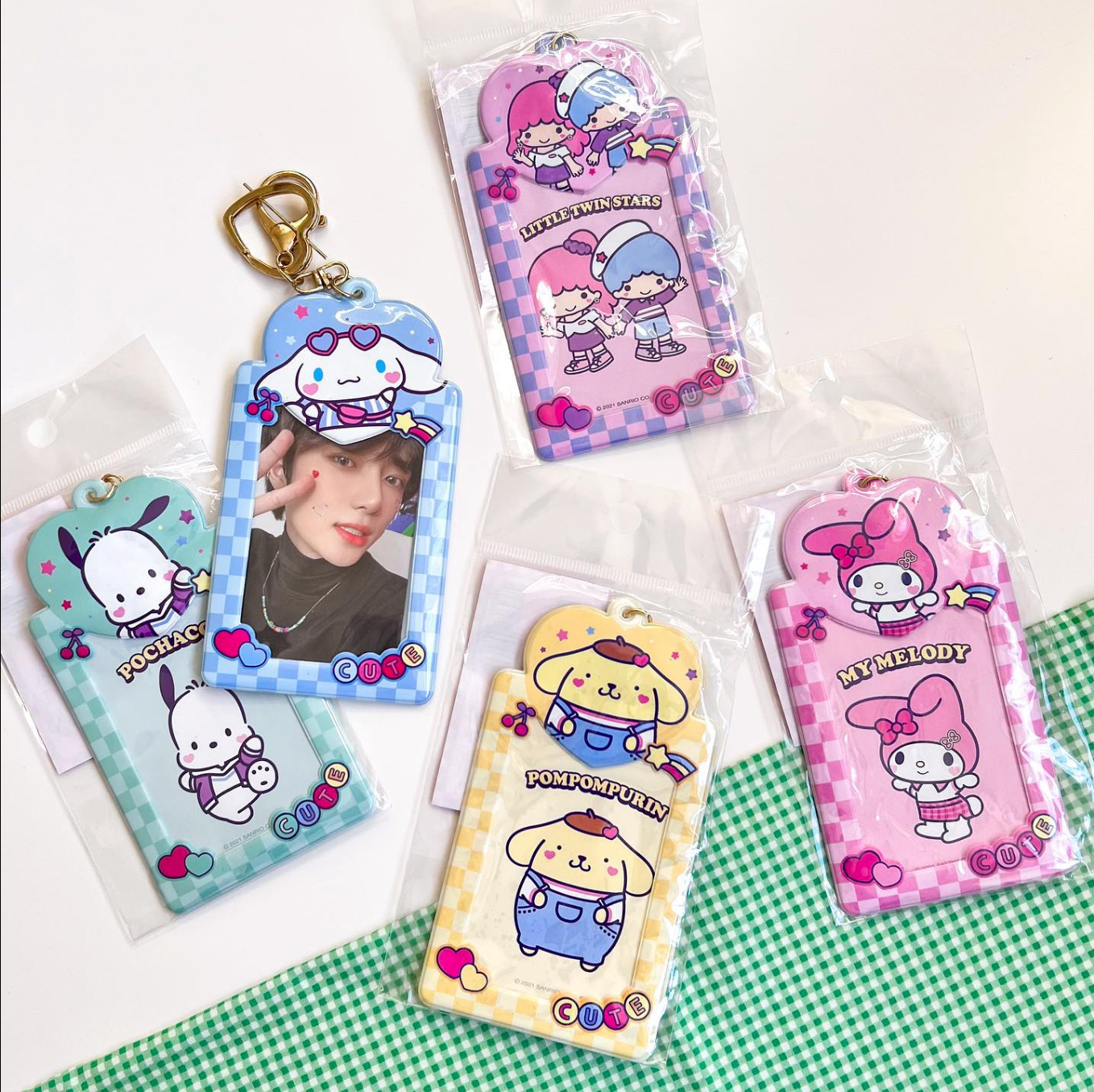 Official Sanrio Lovers Club My Melody Little Twin Stars Pompompurin Photocard Holder Keyring for sale online at the new best kpop album marketplace. Cute character. Selling a huge collection of collect book keychain from Manchester UK kpop shop. Buy TXT BTS BLACKPINK BT21 high quality plush merch from Korea Japan.